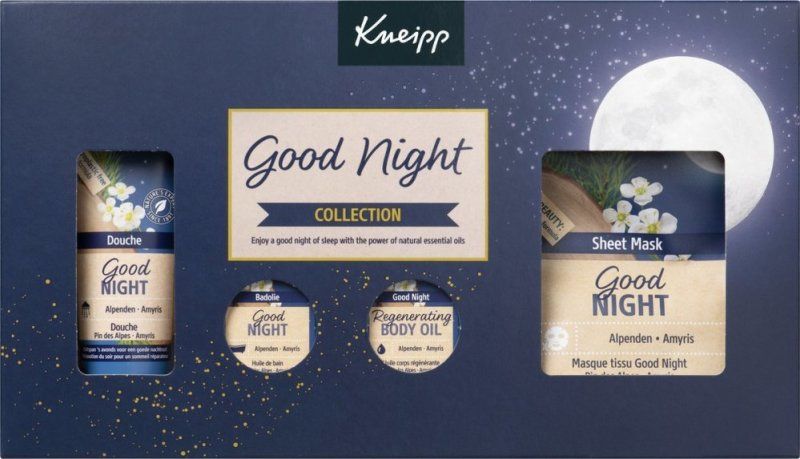 Good Night - Geschenkset - Giftset - Cadeauverpakking - Alpenden en Amyris - Vegan - Inhoud: 75 ml + 2x 20 ml en 1 sheetmasker